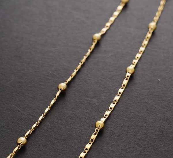 สร้อยคอแฟชั่น เส้นเล็กดีไซน์สายโซ่สลับลูกบอลกลม 24K Gold Necklace นำเข้า สีทอง - พร้อมส่งW665 ราคา300บาท