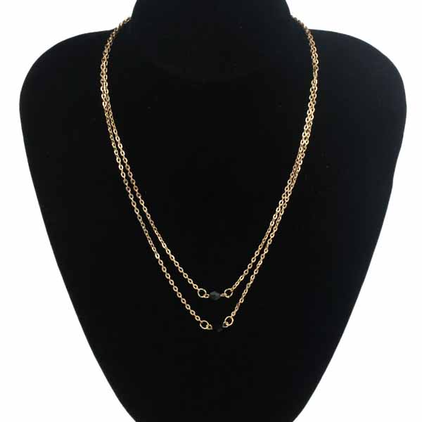 สร้อยคอแฟชั่น เส้นเล็กยาวระย้า2ชั้นจี้คริสตัลดำ 2 Chain Necklace นำเข้า สีทอง - พร้อมส่งW696 ราคา150บาท